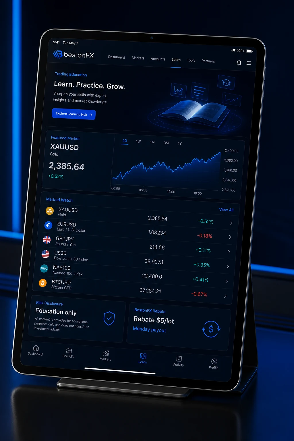 beston learning and market watch preview on iPad